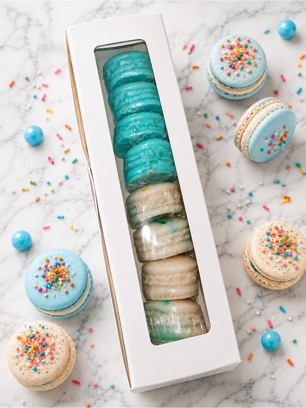Soap macarons bubble gum and birthday cake